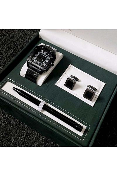CASWATCH Men's Black Watch Set with Cufflinks and Pen