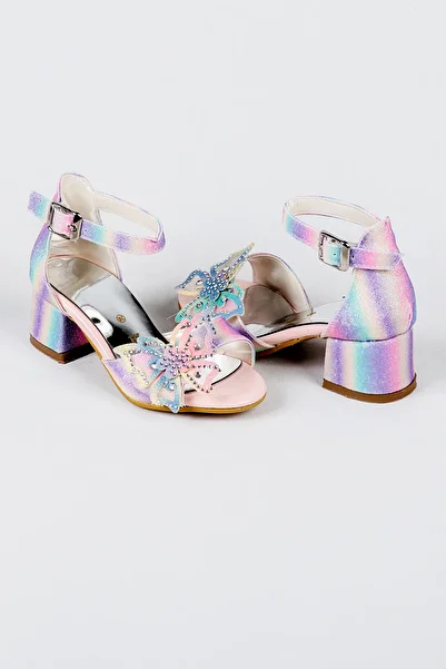 NS Little Girl's Butterfly Glittered Evening Dress Shoes, Girl's Heeled Shoes