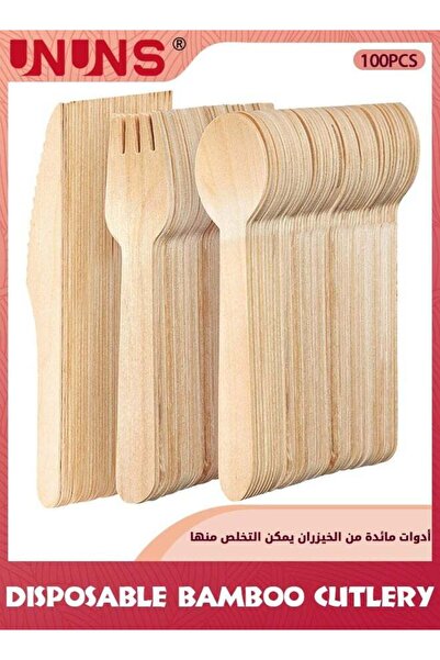 Generic Wooden Compostable Utensils Set,100 Pieces (40 Forks 30 Spoons 30 Kni...