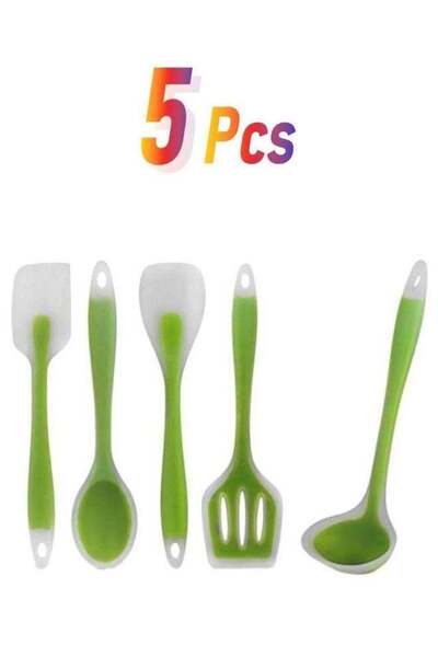 Generic Sharpdo 5-Piece Serveware Set Green Spoon (28.5x8.7), Slotted Turner (29.8x7.5), Spatula (28.5x5.8)