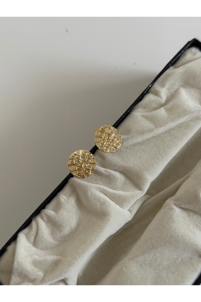 MİOSA Altın Kaplama Kabartmalı Sade Çiçek Küpe