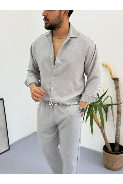 Baycombine35 Men's Long Sleeve Button down Light Fabric Linen Shirt
