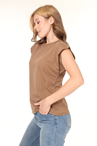 Tight Lady 100% βαμβακερό γυναικείο μπλουζάκι με λαιμόκοψη με βιζόν με εμφάνιση μασχάλης