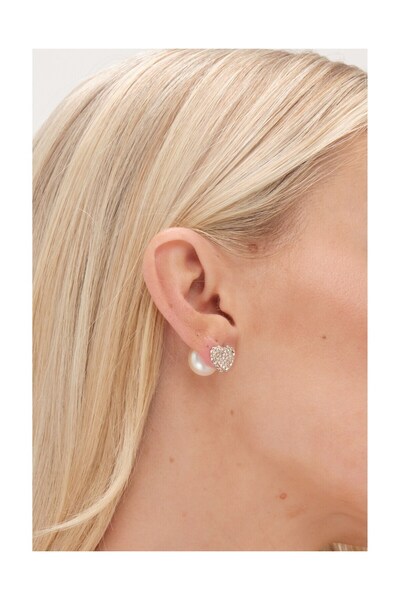 Sena TAŞLI VE İNCİ DETAYLI KALP KÜPE