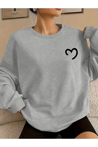 FUFLUNS سويت شيرت برقبة دائرية للجنسين للنساء/الرجال مطبوع بنصف قلب