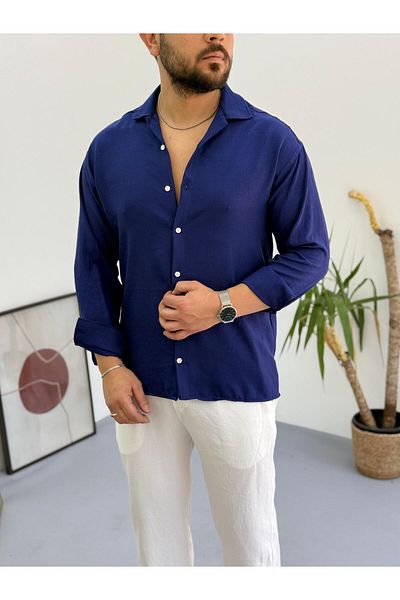 Baycombine35 Men's Long Sleeve Button down Light Fabric Linen Shirt