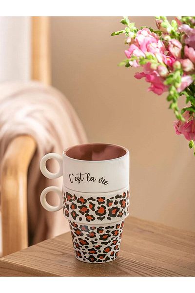 LC Waikiki Lcw Printed Ceramic Mug Set of 2 280 ml (W5)