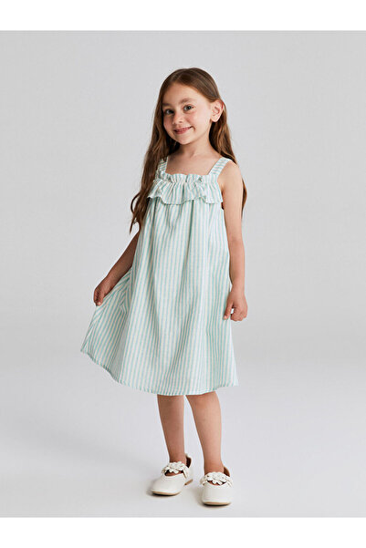 LC Waikiki Φόρεμα για κορίτσια με μπλε τετράγωνο γιακά Ριγέ από το κατάστημα ...