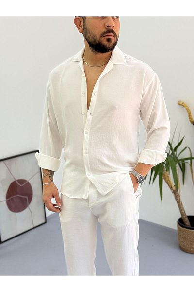 Baycombine35 Men's Long Sleeve Button down Light Fabric Linen Shirt