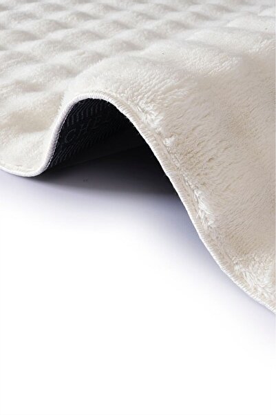 BESELY Krem Bubble Yuvarlak Peluş Yumuşak Kaymaz Taban Tüylü Yıkanabilir Oturma Odası Salon Halı Yolluk