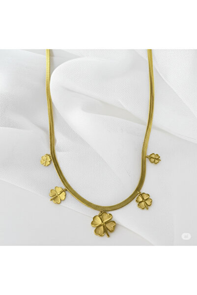 ÜLGEN قلادة أوراق البرسيم الفولاذية