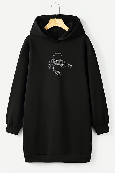 Bozz&Bozz Collection Women's Hooded Crystal Stone Print Sweatshirt Hoodie Dress