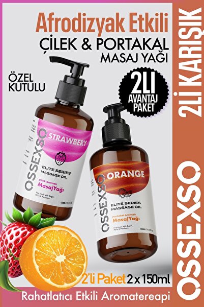 OSSEXSO Çilek & Portakal Aromalı Yenilebilir Masaj Yağı 2x150 ml – Aromaterap...