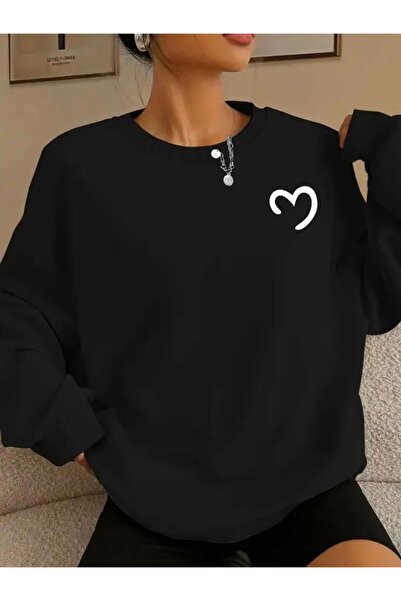 FUFLUNS سويت شيرت برقبة دائرية للجنسين للنساء/الرجال مطبوع بنصف قلب