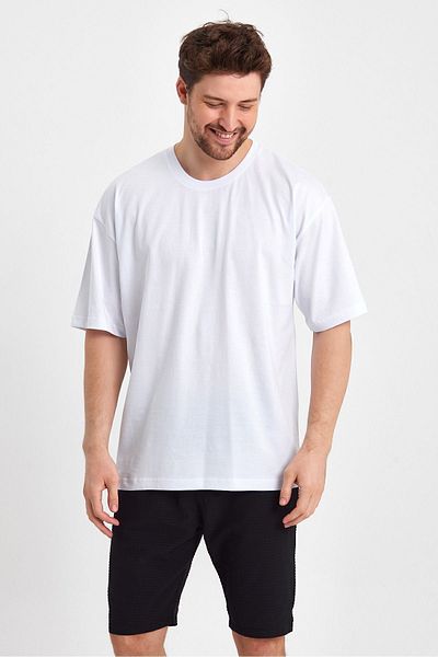 Lario Men's White Oversize Fit Loose Cut Crew Neck 100% Cotton Basic Plain T-shirt