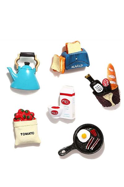 Generic Adorable Food-Themed Fridge Magnets - Fun & Decorative Resin Kitchen Magnets (6 Pcs) - Strong & Lar