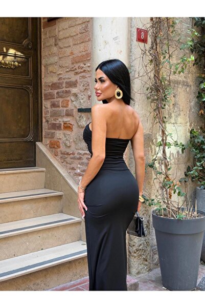 sajarsln Dlouhé šaty Saja Rsln Dalgıç z lycry bez ramínek se stahovací šňůrkou