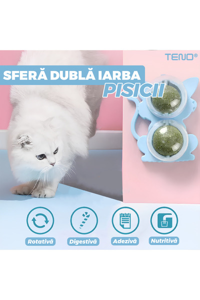 Teno Teno® Cat Toy, double roll of matted grass, adhesive, 180 degree rotation, blue
