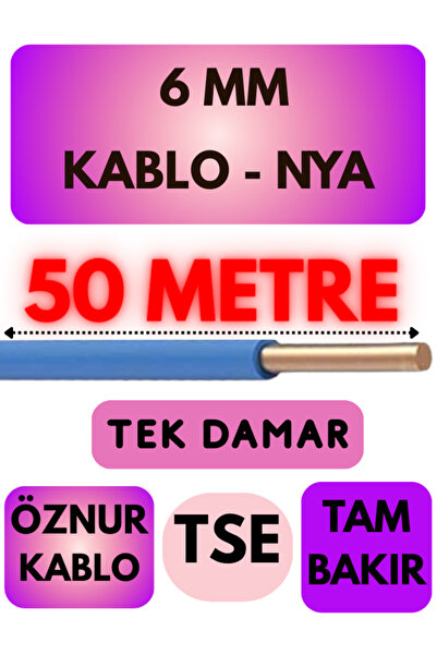 Avarson Öznur 6 MM NYA Kablo Metre Seçenekli (Mavi) 50 METRE