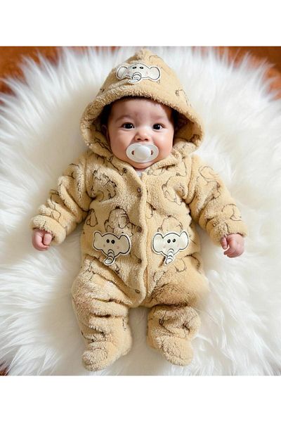 Lumos Trade Newborn Unisex Baby Cute Elephant Welsoft Plush Astronaut Hooded Jumpsuit with Fleece Inside