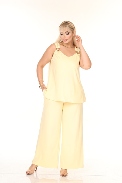 MJORA Sun Detailed Trousers & Blouse Knitted Plus Size Set