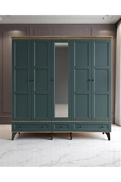 miracool Karin 5 Kapılı Dolap Çam-Yeşil / %100 MDF / Ücretsiz Kurulum