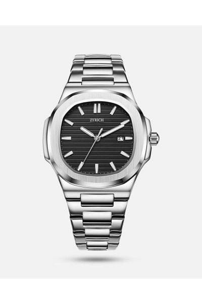 ZYRICH Men's Silver Watch with Black Dial