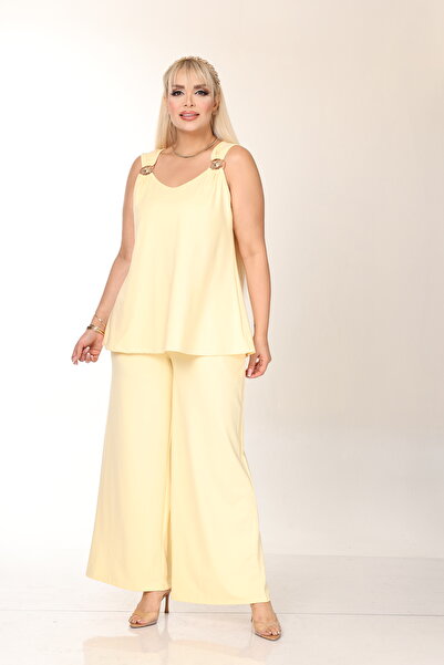 MJORA Sun Detailed Trousers & Blouse Knitted Plus Size Set