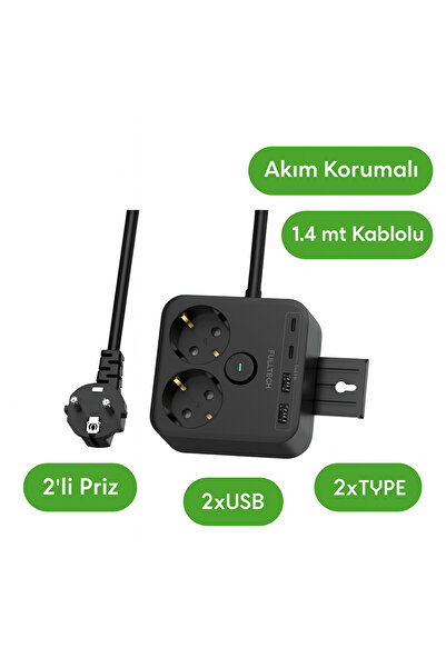 Brawi 1.4 metre kablolu akım korumalı telefon tutacaklı 2X USB 2X type-C girişli fulltech priz