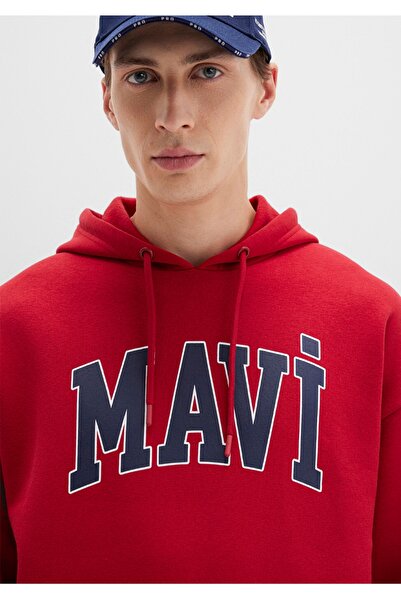 Mavi logo baskılı kapüşonlu oversiz (geniş kesim)sweatshirt