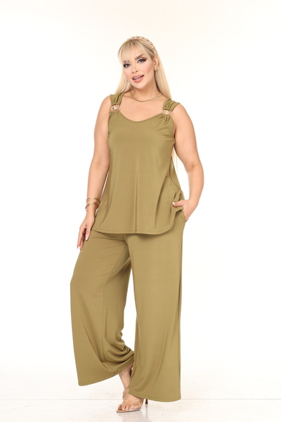 MJORA Sun Detailed Trousers & Blouse Knitted Plus Size Set