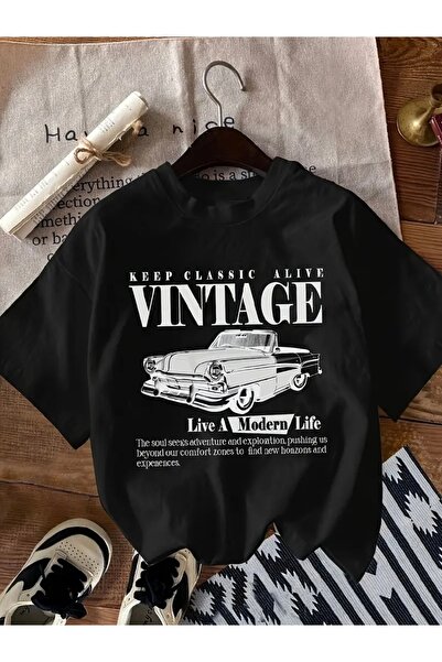 FUFLUNS TRICOU OVERSIZE CU GULER ROTUND cu imprimeu AUTO VINTAGE