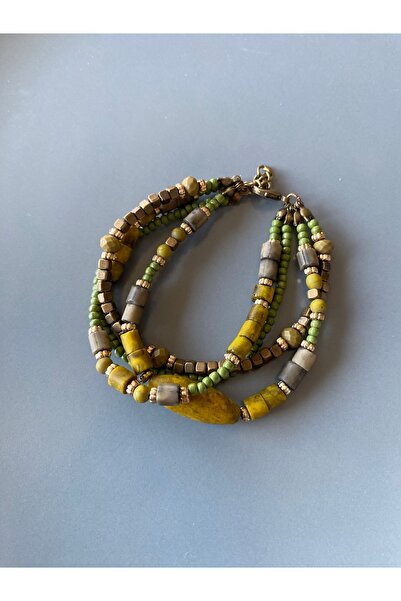 dela otantik Çok Katmanlı Yeşil ve Sarı Boncuklu Bileklik – El Yapımı Otantik Bohem Etnik Tarz Bıjuteri Takı
