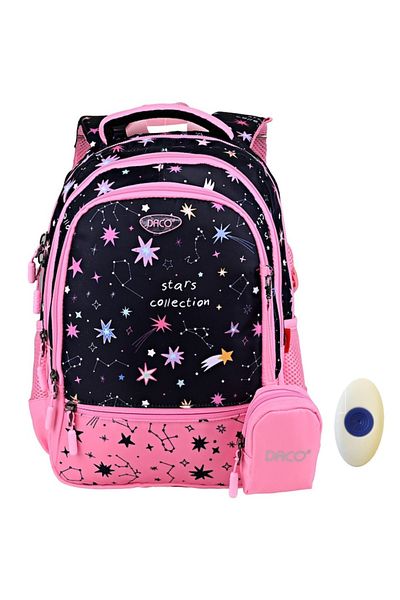 OEM Girls' schoolbag, grade 0-2, Stars, black-pink, Daco GH3017 + FLR grip eraser