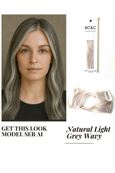 keep calm & Clip Em In - وصلة شعر طبيعية رمادية فاتحة مع مشبك، خصلة واحدة ممو...