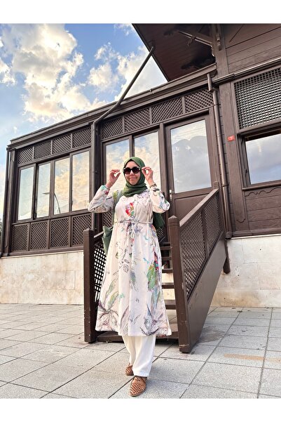 BZ BUTİK Patterned Cobe Crepe Fabric Summer Hijab Tunic