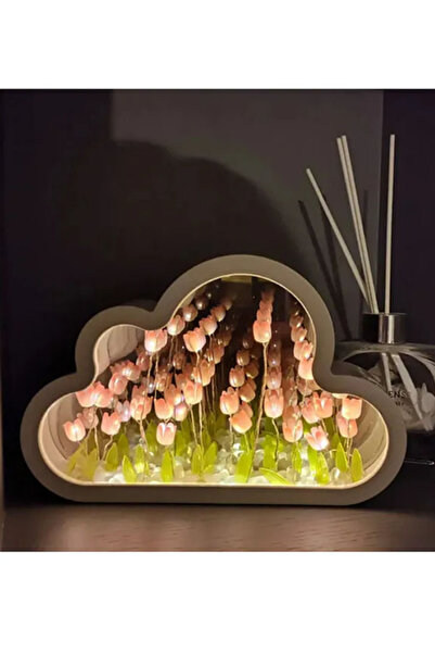 moryconcept Bulut Şekli Lale Ayna 2 In 1 LED Gece Lambası Ayna El Yapımı Yata...