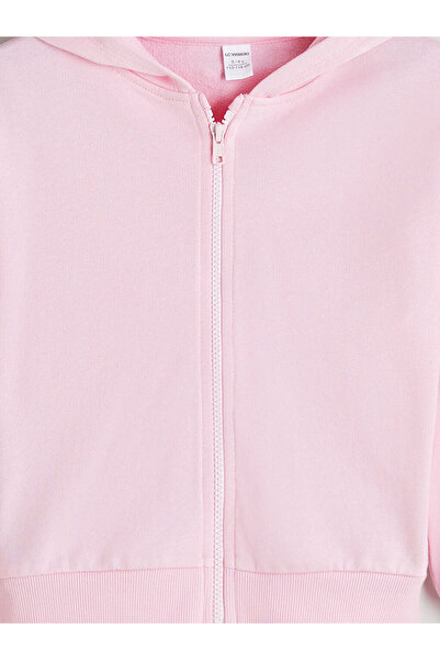 LC Waikiki Pink Hooded Girl's Zippered Sweatshirt