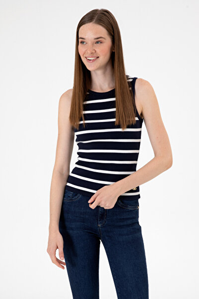 U.S. Polo Assn. Γυναικείο μπλουζάκι με ριγέ μπλε ναυτικό αμάνικο μπλουζάκι 50...