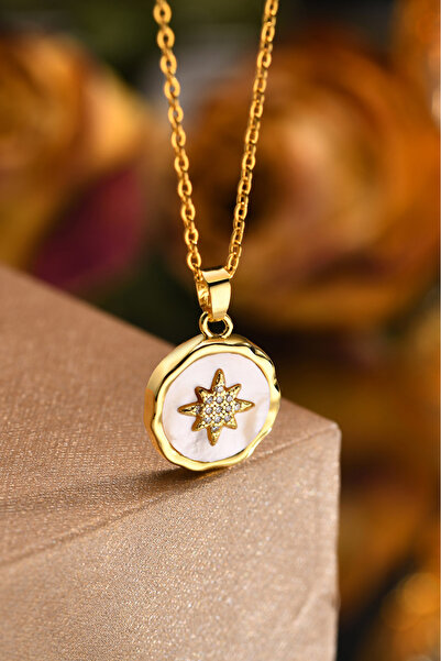 The Collection Polar Star Steel Necklace Tarnish Free Gold Zircon Stone Steel Necklace