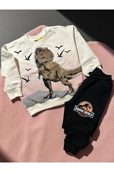 Patriko Boy's Jurrasic T-Rex Dinosaur New Season 2 Thread Sweatshirt Tracksuit Bottom Top Set