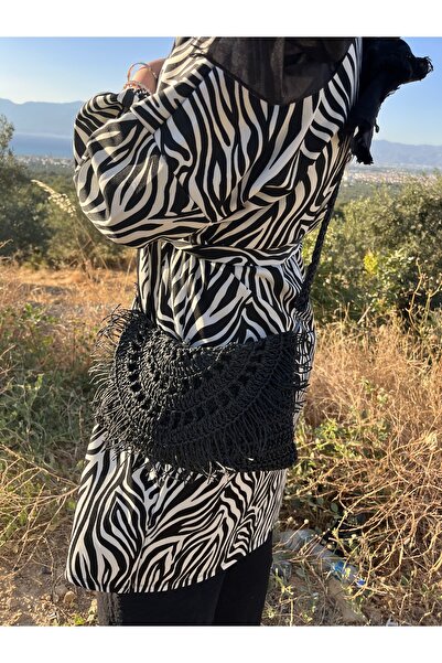 Verda Desing Geantă de umăr cu curea laterală, cu model, culoare neagră, pentru zi cu zi, geantă de vară, tricotată manual