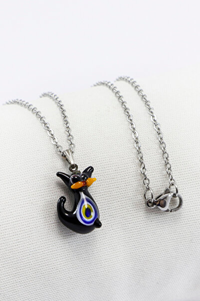 biuti Stainless Steel Chain Evil Eye Glass Tiny Cute Black Kitten Bijoux Neck...