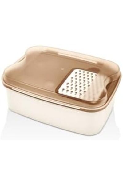 STOREMAX Sellbuyst Ahmet Rendeli Storage Container - Transparent Copper Lid with Tale Cream Cutting Board and Grater Sa