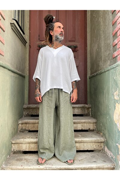 Bohoyasam Unisex Keten Pantolon, Doğal Kumaşlı Salaş Model, Yazlık Rahat Bohe...