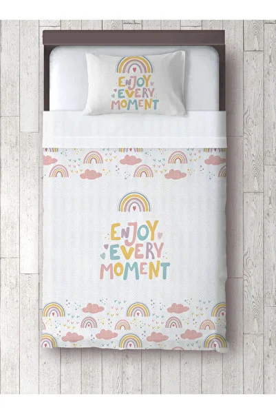 yok yok evim eve dair her şey Clouds and Rainbow Patterned Baby Kids Pique and Pillowcase Bedspread Set