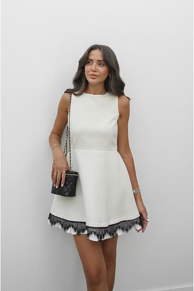 Havoş Ecru Skirt Detail Dress with Lace Detail