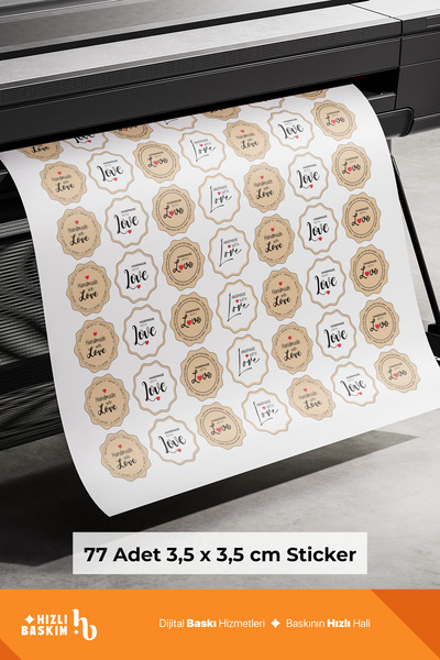 Handmade With Love Yuvarlak Sticker 3,5x3,5 cm 77 Adet – Hızlı Baskım