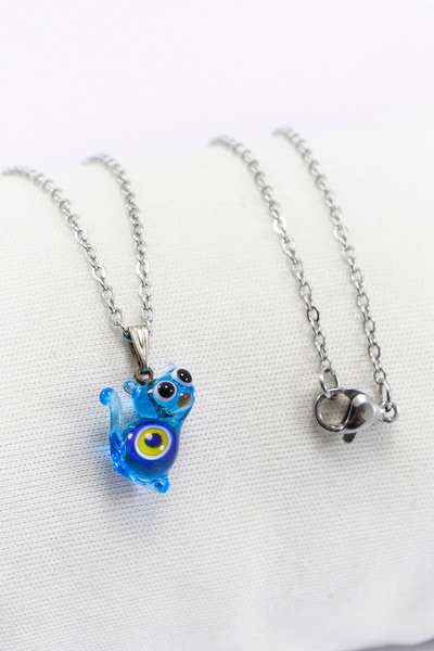 biuti قلادة من الزجاج الصغير اللطيف على شكل قطة باللون الأزرق الداكن مع سلسلة...