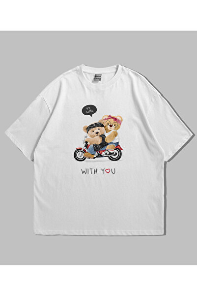 Marco Fresco تي شيرت كاجوال مريح كبير الحجم مطبوع عليه دمية دب لطيف للجنسين